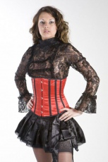  Candy underbust steel boned waist training corset in red & black satin - 