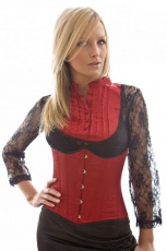  Candy underbust steel boned waist training corset in red satin - 