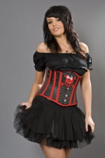  Candy underbust corset in black satin & red skull and bones - 