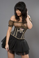  Candy underbust corset black satin & leopard skull and bones - 