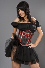  Candy underbust corset black satin & metallic red skull and bones - 