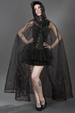  Hooded victorian gothic cape in black organza - 