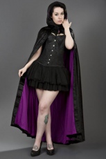  Gothic hooded cape in black velvet and purple satin lining - 