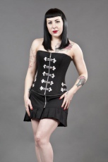  Cirque de Nuit gothic mini skirt in black twill and white cord detail - 