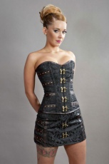  C-Lock steampunk overbust corset black scroll brocade - 