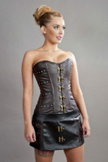  C-Lock overbust steampunk corset in brown & black matte vinyl - 