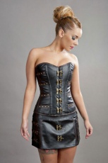  C-Lock steampunk mini skirt in black and brown matte vinyl - 