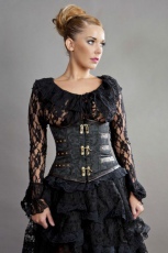  C-Lock underbust steampunk corset in black scroll brocade - 