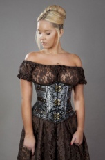  C-Lock underbust steampunk corset in silver king brocade - 
