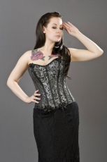  Daisy overbust fashion corset in silver scroll brocade - 