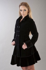  Dark women's coat in black velvet flock and black fur - 