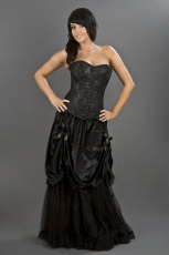  Devine overbust lace up corset in black satin & black lace overlay - 