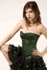  Devine overbust lace up corset in green satin - 