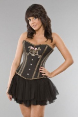  Elegant overbust steel boned corset black & leopard skull and bones - 