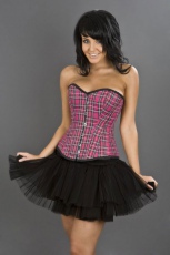  Elegant overbust steel boned corset in pink tartan - 