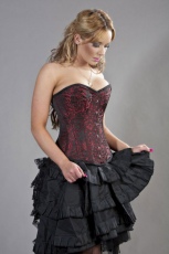  Elegant overbust steel boned corset in red brocade - 