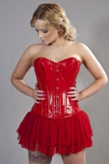  Elegant overbust steel boned corset in red PVC /  - 