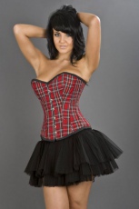  Elegant overbust steel boned corset in red tartan /   - 