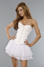  Elegant overbust steel boned corset in white brocade /   - 