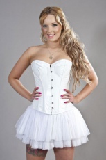  Elegant overbust steel boned corset in white PVC /   - 