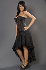  Elizium high low skirt in black satin & black lace overlay - 