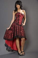  Elizium high low burlesque skirt in red satin and black lace overlay - 