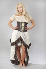  Elvira long burlesque skirt in cream and brown lace - 