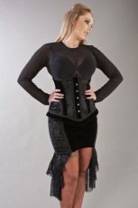  Emily victorian gothic midi skirt in black satin flock & velvet panels - 