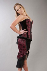  Emily knee length victorian gothic skirt in burgundy satin flock & velvet panels - 