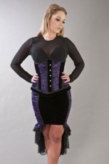  Emily knee length victorian gothic skirt in purple satin flock & velvet panels - 