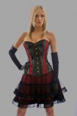  Fetish overbust steel boned corset in black PVC & red satin panels /  - 