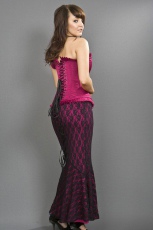  Fishtail mermaid skirt in fuchsia cotton & black lace overlay - 