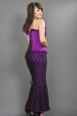  Fishtail mermaid skirt in purple cotton & black lace overlay - 