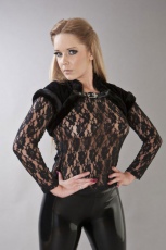  Geisha victorian bolero shrug in black velvet flock & black fur - 
