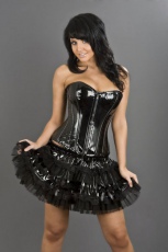 Glamour overbust lace up corset in black PVC /  - 