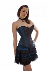  Glamour overbust corset in black & turquoise satin panels - 