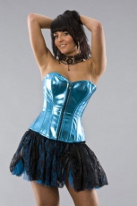  Glamour overbust fashion corset in metallic turquoise vinyl - 
