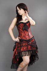  Gothic knee length skirt in red satin and black lace overlay - 