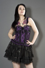  Heartless gothic top in purple cotton and black lace overlay - 