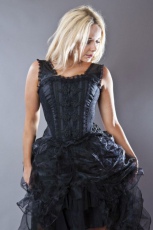  Jasmin overbust corset with straps in black taffeta with motif - 