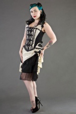  Jasmin overbust corset with straps in cream taffeta and black motif - 