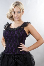  Jessie gothic top in purple lycra and black lace overlay - 