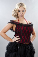  Jessie gothic top in red lycra and black lace overlay - 