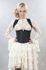  Juliette burlesque underbust halter corset in black scroll brocade - 