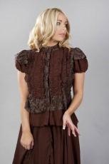  Katie victorian shirt with frills in brown chiffon & brown lace - 