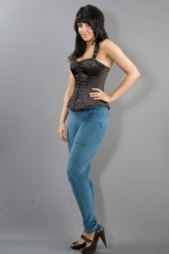  Leggings in turquoise stretch velvet - 