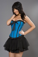  Lily hook and eye overbust tight lacing corset in turquoise taffeta - 