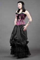  Lily overbust steel boned corset in magenta satin & gold petals - 