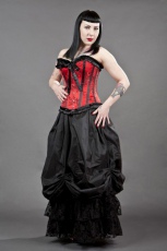 Lily overbust steel boned corset in red satin & black petals - 