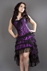  Lily overbust burlesque corset in purple satin & black lace overlay - 